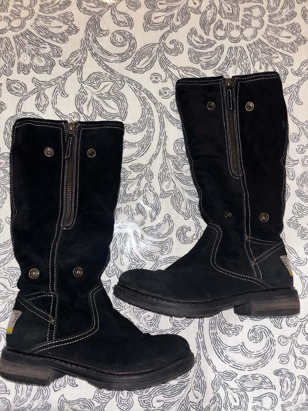 Manas Design Perlita Black Leather Fold Down Fur Lined Mid Calf Winter Boots 36